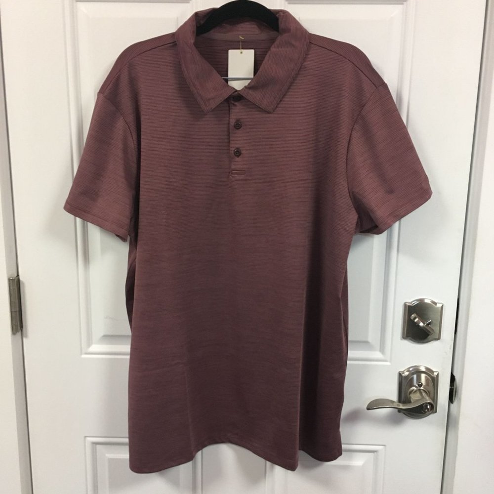 NWT All in Motion Stretch Woven Polo Shirt - Berry Striped - M